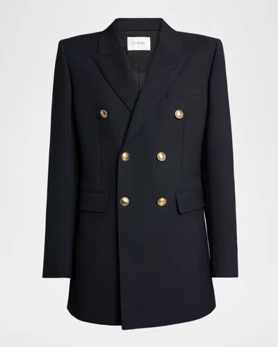 Saint Laurent Wool Gabardine Double-breasted Jacket In Black