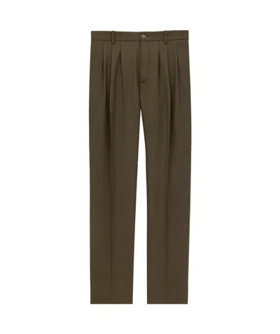 Saint Laurent Wool Gabardine Slacks In Green