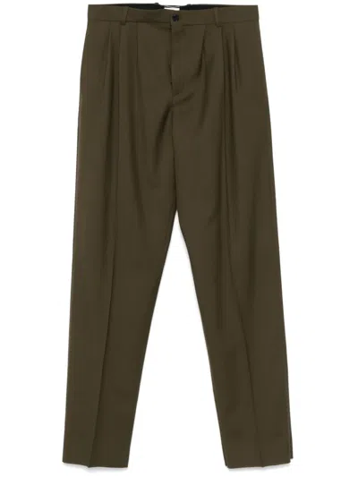 Saint Laurent Wool Gabardine Trousers In Green