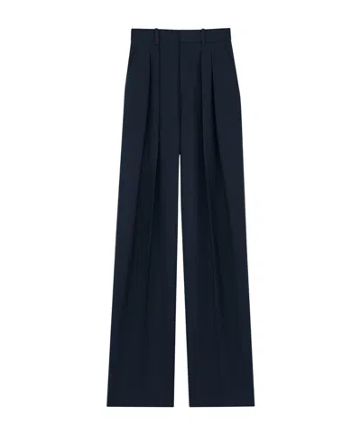 Saint Laurent Wool Gabardine Wide-leg Trousers In Blue