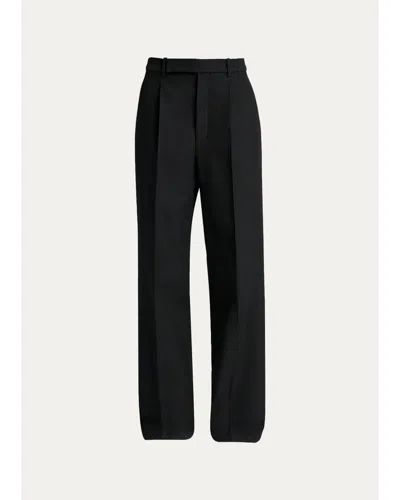 Saint Laurent Wool Grain De Poudre Straight-leg Trousers In Black