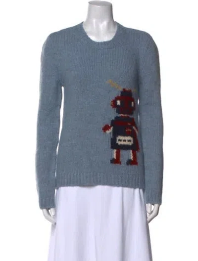 Pre-owned Saint Laurent Wool Graphic Print Sweater In Blue