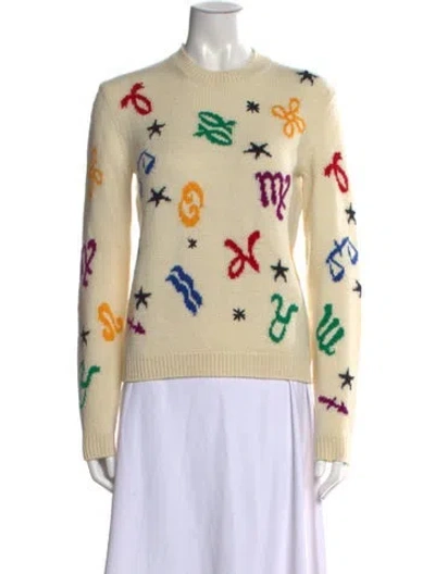 Pre-owned Saint Laurent Wool Graphic Print Sweater In White