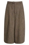Saint Laurent Wool Herringbone Culottes In Brown