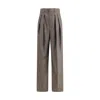 Saint Laurent Wool Herringbone Pattern Wide Leg Pants In Gold