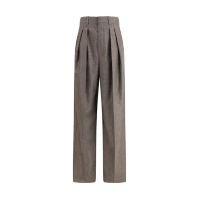 SAINT LAURENT WOOL HERRINGBONE PATTERN WIDE LEG PANTS