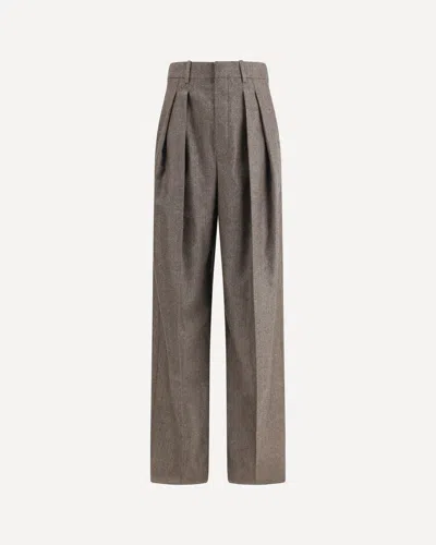 SAINT LAURENT WOOL HERRINGBONE PATTERN WIDE LEG PANTS