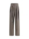 Saint Laurent Wool Herringbone Pattern Wide Leg Pants In Gray