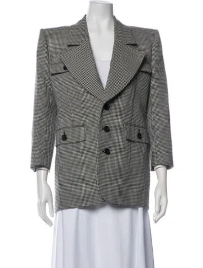 Pre-owned Saint Laurent Wool Houndstooth Print Blazer In Grey