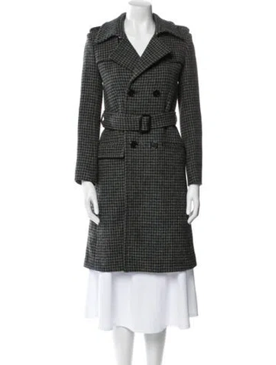 Pre-owned Saint Laurent Wool Houndstooth Print Peacoat In Black