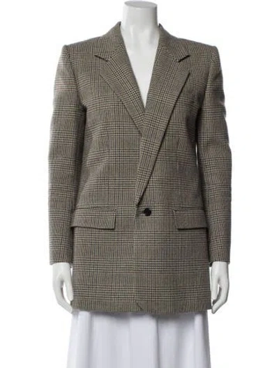 Pre-owned Saint Laurent Wool Houndstooth Print Peacoat In Brown