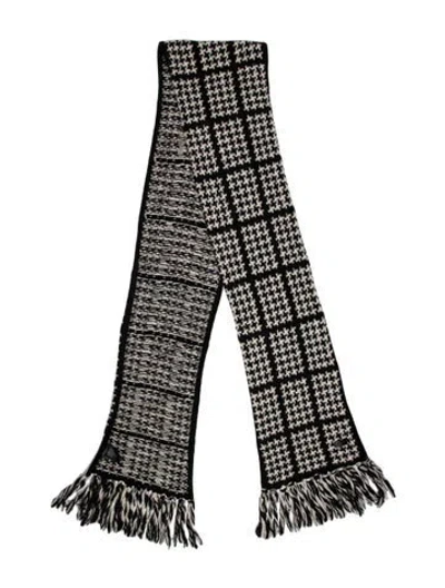 Pre-owned Saint Laurent Wool Houndstooth Print Scarf In Black
