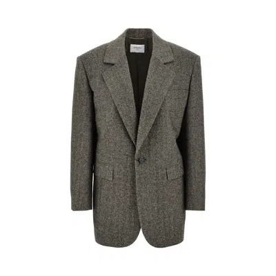 Saint Laurent Wool Jacket With Herringbone Motif In Brown
