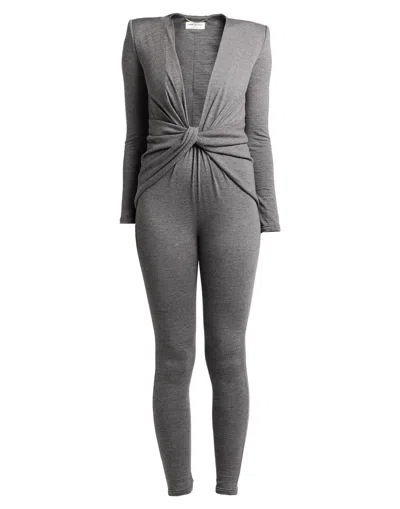 Saint Laurent Wool Knit Jumpsuit In Gray