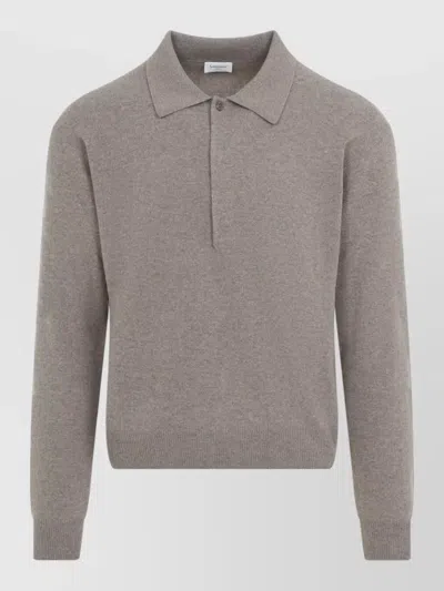 Saint Laurent Wool Knit Long Sleeve Polo Shirt In Gray