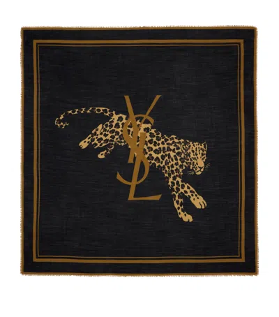 Saint Laurent Wool Leopard Grande Carre Scarf In Black