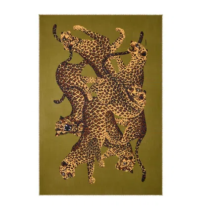 Saint Laurent Wool Leopard Scarf In Green