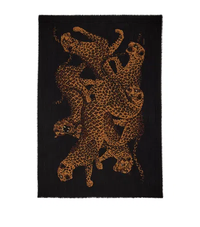 Saint Laurent Wool Leopard Stole In Black