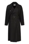 Saint Laurent Wool Long Coat In Black