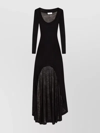Saint Laurent Women's Semi-sheer Construction Asymmetric Design Scoop Neck Dress In Black