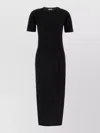 Saint Laurent Wool Midi Dress Short Sleeves Crew Neck In Black
