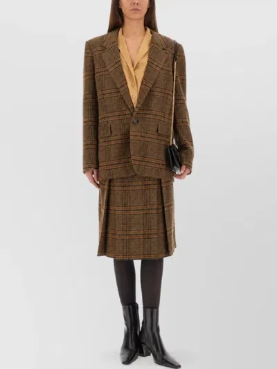 Saint Laurent Wool Midi Skirt In Brown