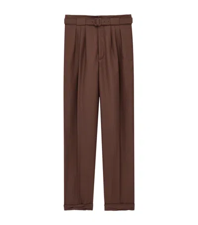 Saint Laurent Wool-mohair Pleated Straight Trousers In Brown