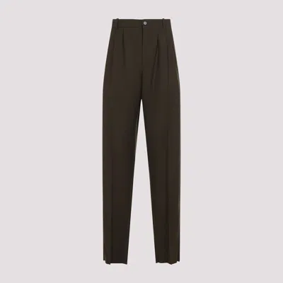 Saint Laurent Wool Pants With Creases In Kaki