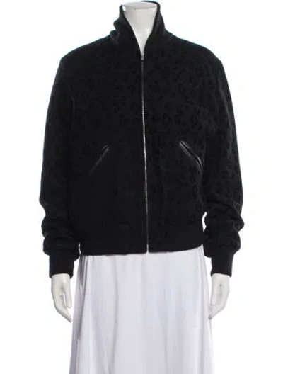 Pre-owned Saint Laurent Wool Patterned Bomber Jacket In Blue