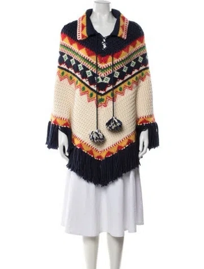 Pre-owned Saint Laurent Wool Patterned Poncho In Silver
