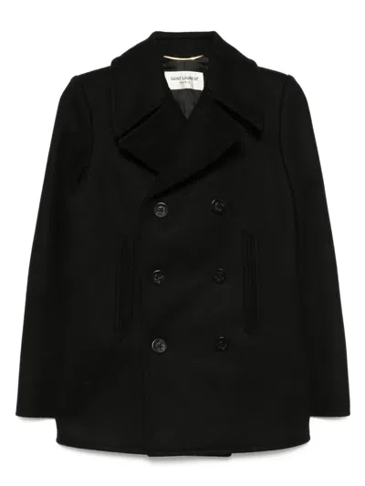 Pre-owned Saint Laurent Wool Peacoat In Black