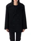 Saint Laurent Wool Peacoat Wide Lapels In Black