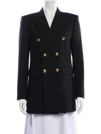 Pre-owned Saint Laurent Wool Peacoat In Black