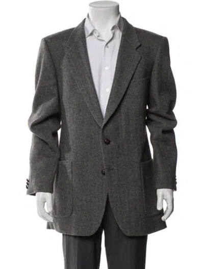 Pre-owned Saint Laurent Wool Peacoat In Gray
