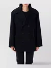 Saint Laurent Wool Peacoat Wide Lapels In Black