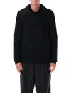 Saint Laurent Wool Peacoat With Epaulettes In Black