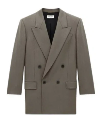 Saint Laurent Wool Peak Blazer In Green