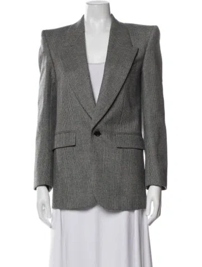 Pre-owned Saint Laurent Wool Plaid Print Blazer In Gray