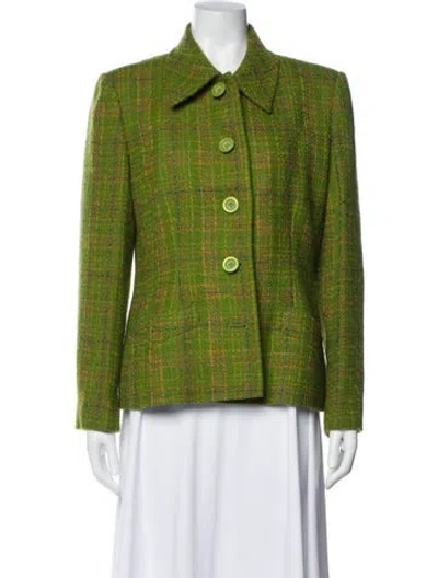 Pre-owned Saint Laurent Wool Plaid Print Blazer In Green