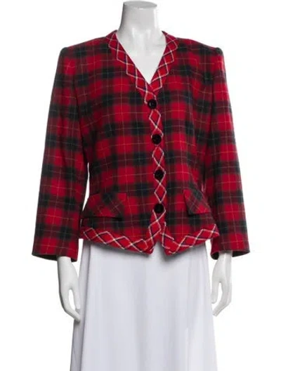 Pre-owned Saint Laurent Wool Plaid Print Blazer In Red
