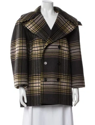 Pre-owned Saint Laurent Wool Plaid Print Coat In Gray
