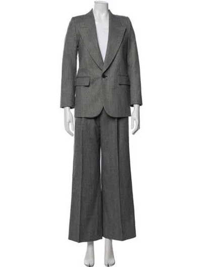 Pre-owned Saint Laurent Wool Plaid Print Pantsuit In Gray
