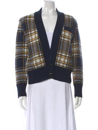 Pre-owned Saint Laurent Wool Plaid Print Sweater In Blue