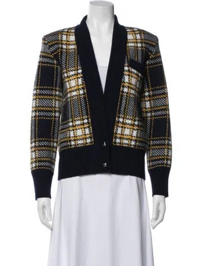Pre-owned Saint Laurent Wool Plaid Print Sweater In Blue