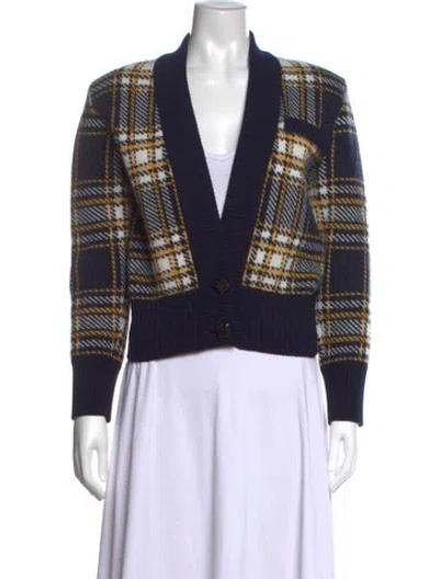 Pre-owned Saint Laurent Wool Plaid Print Sweater In Blue