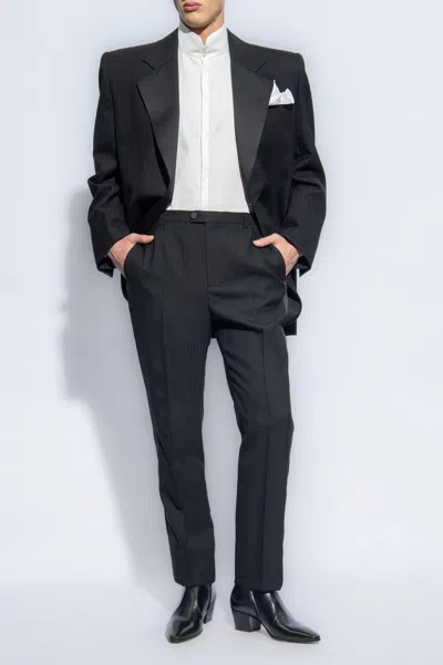 Saint Laurent Wool Pleat-front Trousers In Black