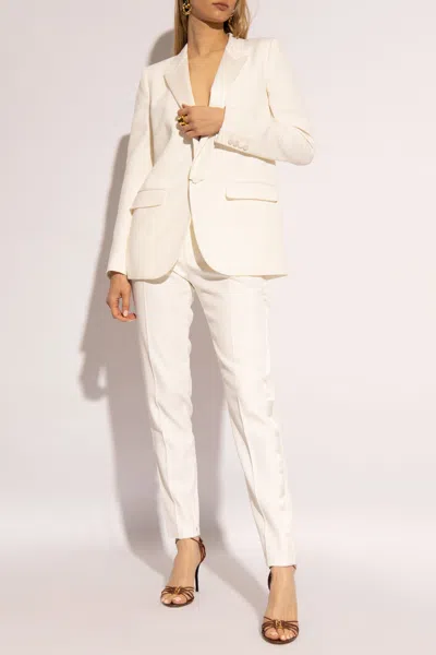 Saint Laurent Wool Pleat-front Trousers In White