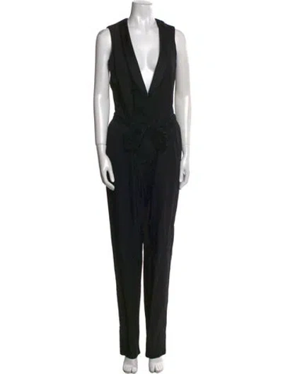 Pre-owned Saint Laurent Wool Plunge Neckline Jumpsuit In Black