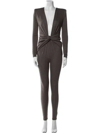 Pre-owned Saint Laurent Wool Plunge Neckline Jumpsuit In Brown