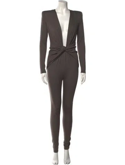 Pre-owned Saint Laurent Wool Plunge Neckline Jumpsuit In Brown